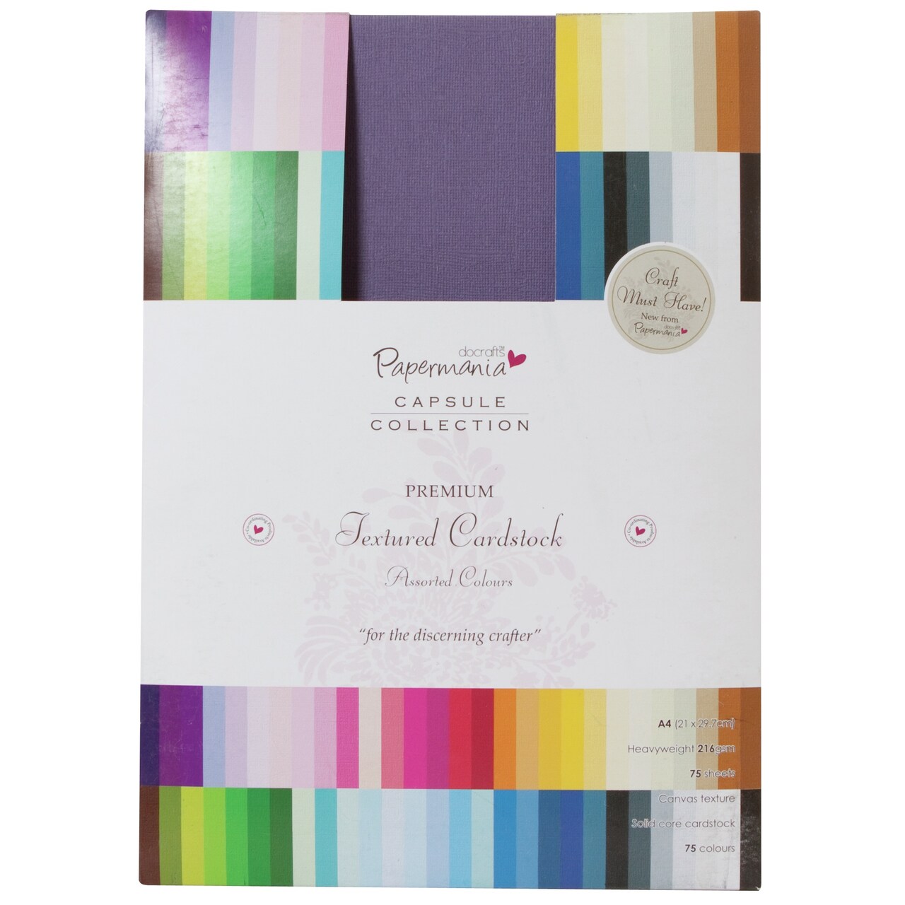 Papermania Premium Textured Solid Cardstock Pack A4 75/Pkg-Multi